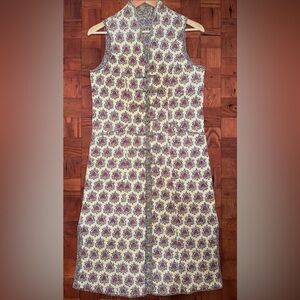 🌷Quilted Cotton Block-print Reversible Long Vest Anokhi Adini Phool Mieko Mintz